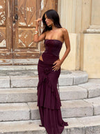 Velnoir™ Amarante Rosette Maxi Dress - Velnoir™
